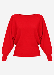 Feinstrickpullover mit Fledermausärmel - rot