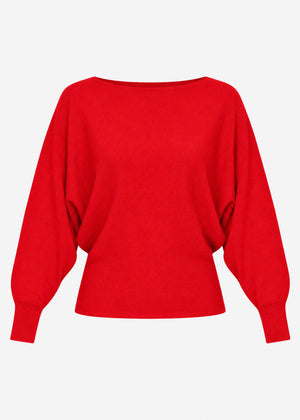 Feinstrickpullover mit Fledermausärmel - rot