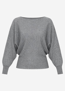 Feinstrickpullover mit Fledermausärmel - grau