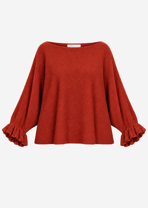 Oversized jumper with boat neck - rust