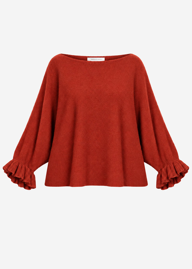 Oversized jumper with boat neck - rust