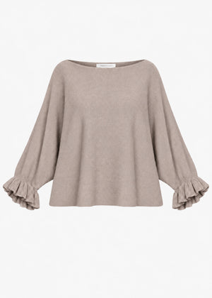 Oversize Pullover mit U-Boot Ausschnitt - taupe