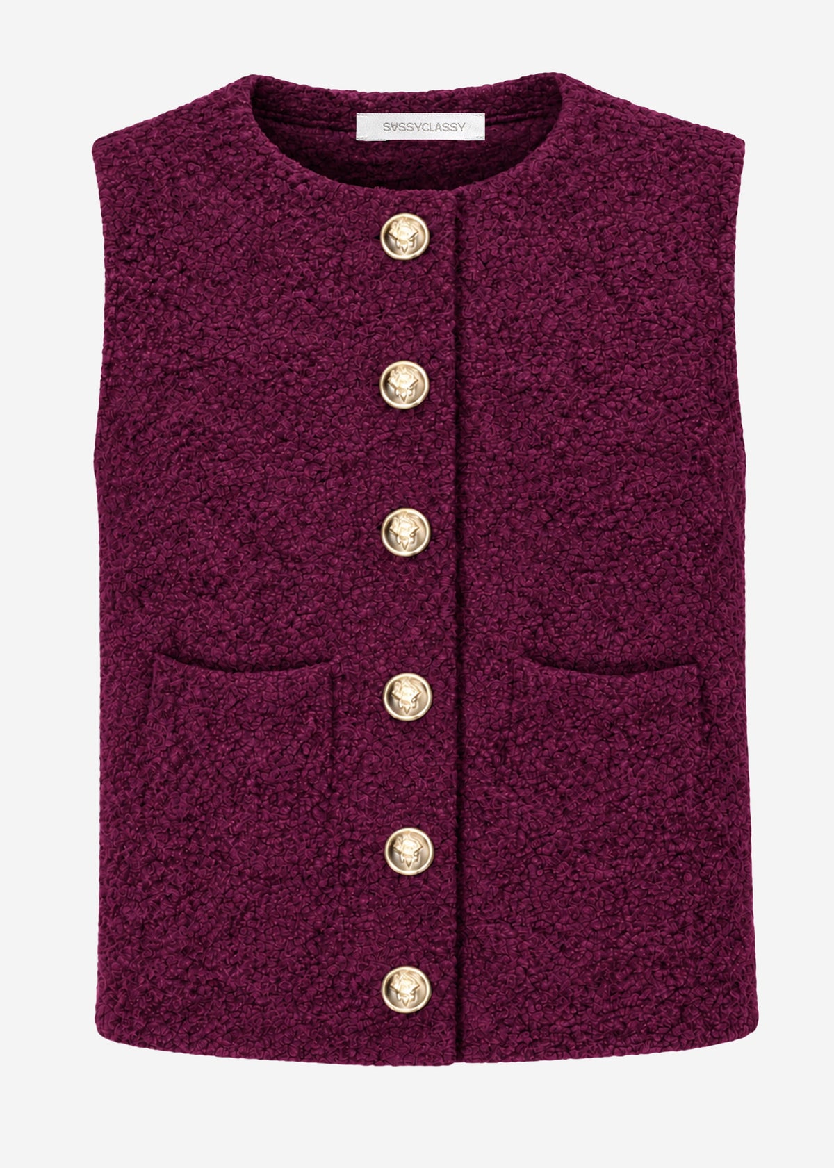 Bouclé waistcoat with pockets - plum