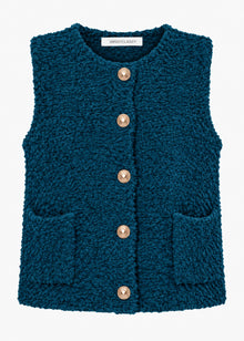 Bouclé-Weste mit Taschen - petrol