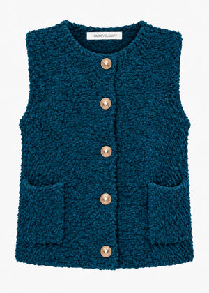 Bouclé-Weste mit Taschen - petrol