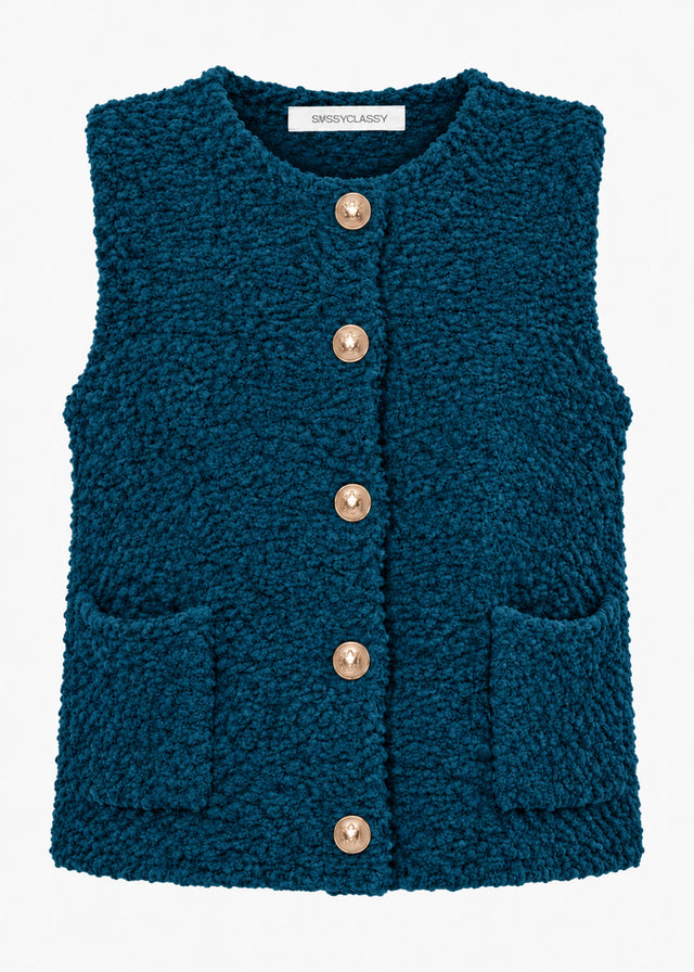 Bouclé-Weste mit Taschen - petrol