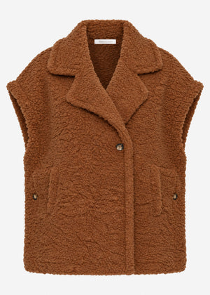 Oversize Teddy-Weste mit Reverskragen - camel