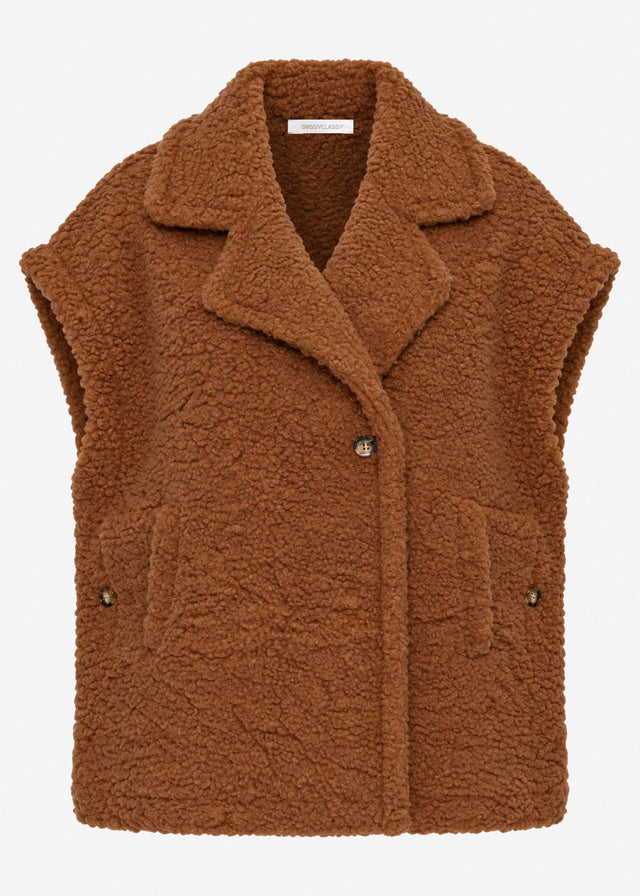Oversize Teddy-Weste mit Reverskragen - camel