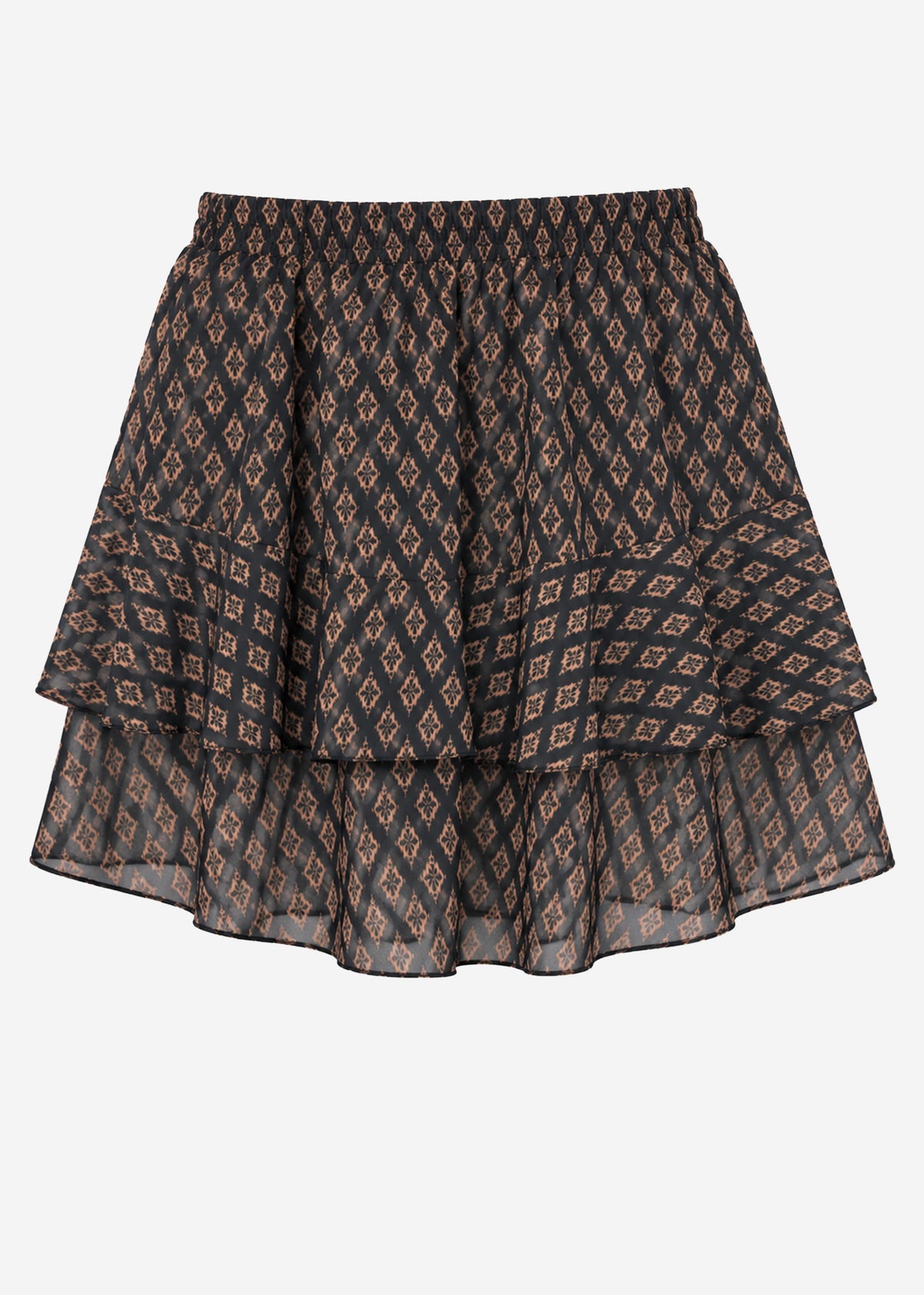 Short flounce skirt with geometric pattern - black-brown