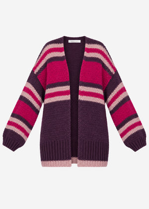Oversize Strickjacke mit Streifen - plum