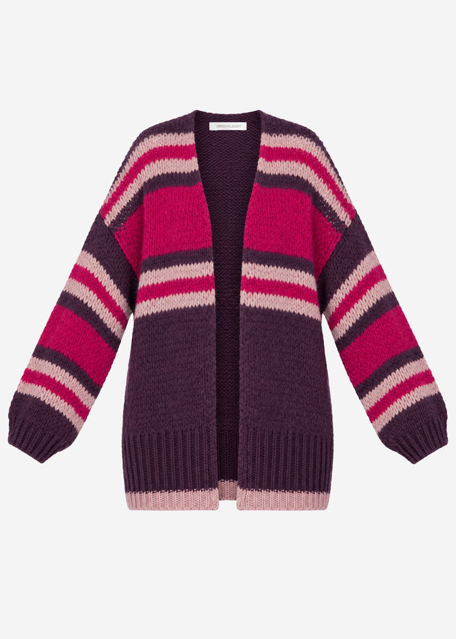 Oversize Strickjacke mit Streifen - plum