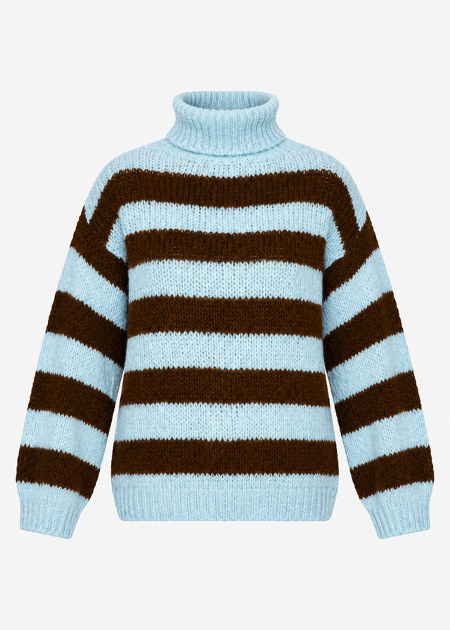 Striped oversized roll neck jumper - light blue-brown