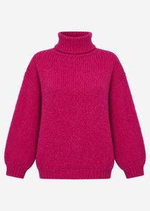 Oversized roll neck jumper - berry
