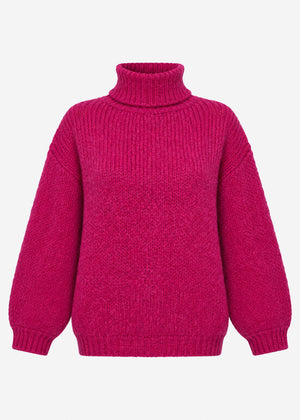 Oversized roll neck jumper - berry