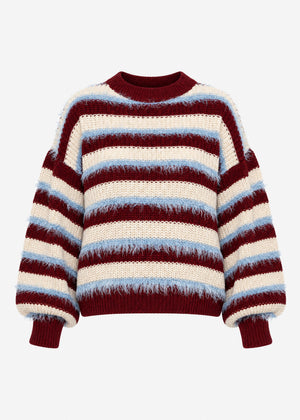 Striped oversized jumper - burgundy-beige