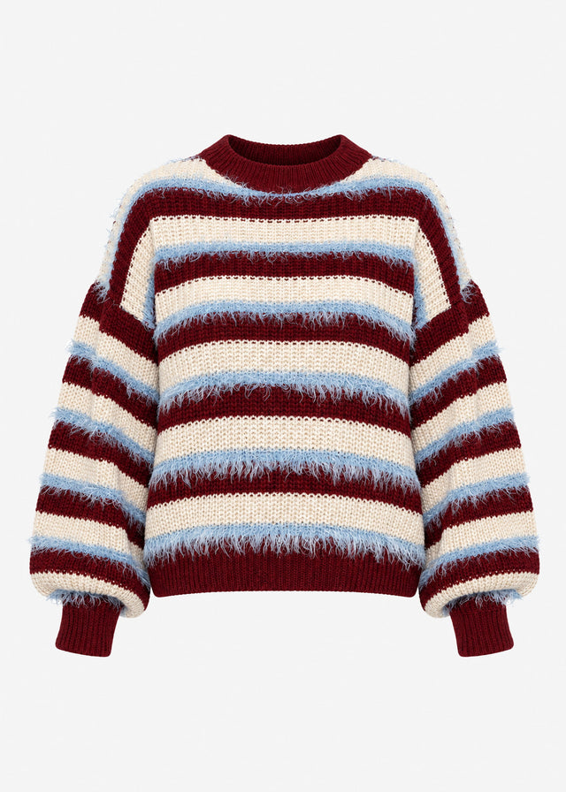 Striped oversized jumper - burgundy-beige
