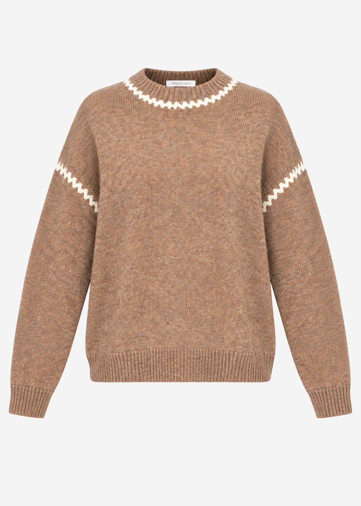 Jumper with decorative stitching and wool blend - brown