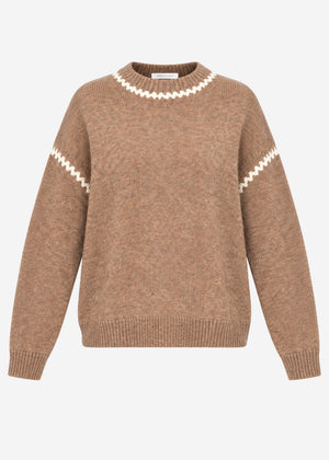 Jumper with decorative stitching and wool blend - brown