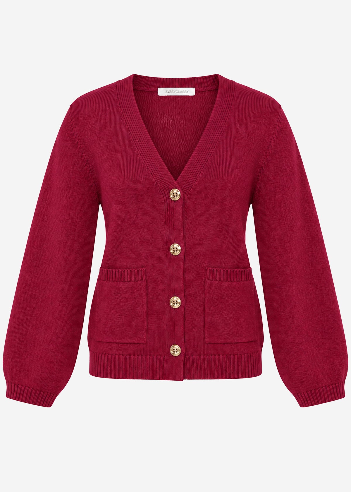 Cardigan with V-neck and gold-tone buttons - berry