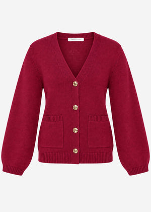 Cardigan with V-neck and gold-tone buttons - berry