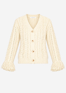 Zopfstrick-Cardigan mit Fransenbündchen - offwhite