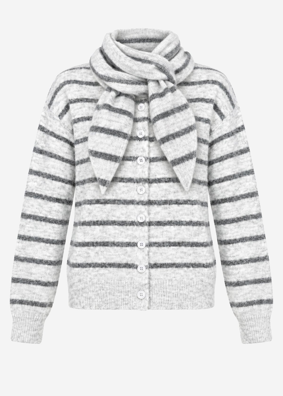 Striped cardigan with scarf - grey
