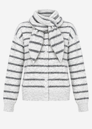 Striped cardigan with scarf - grey