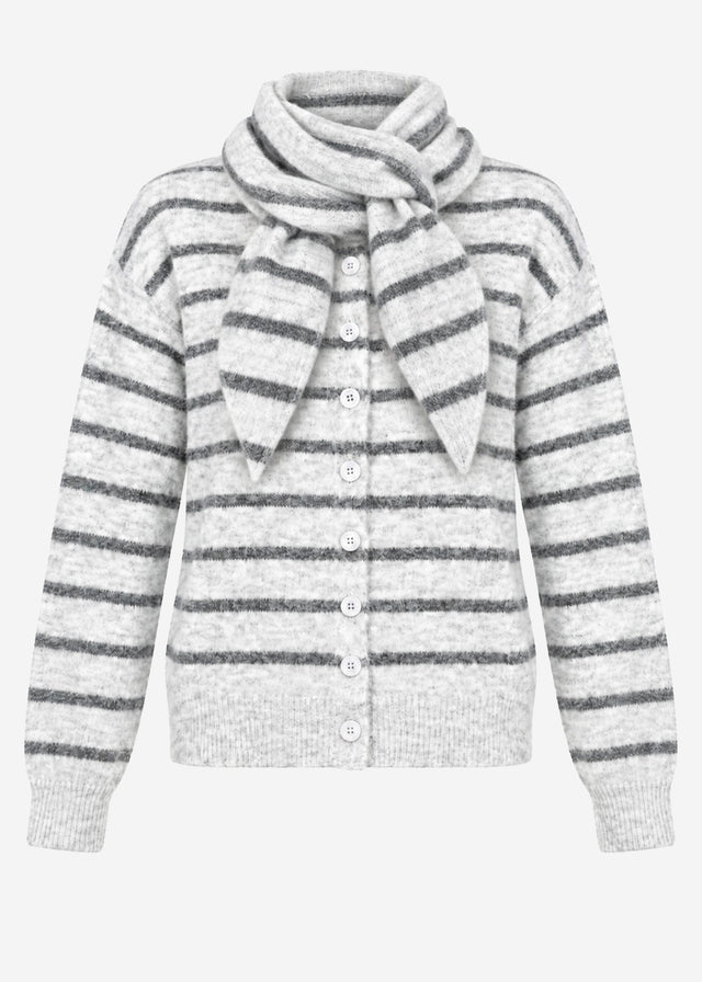 Striped cardigan with scarf - grey