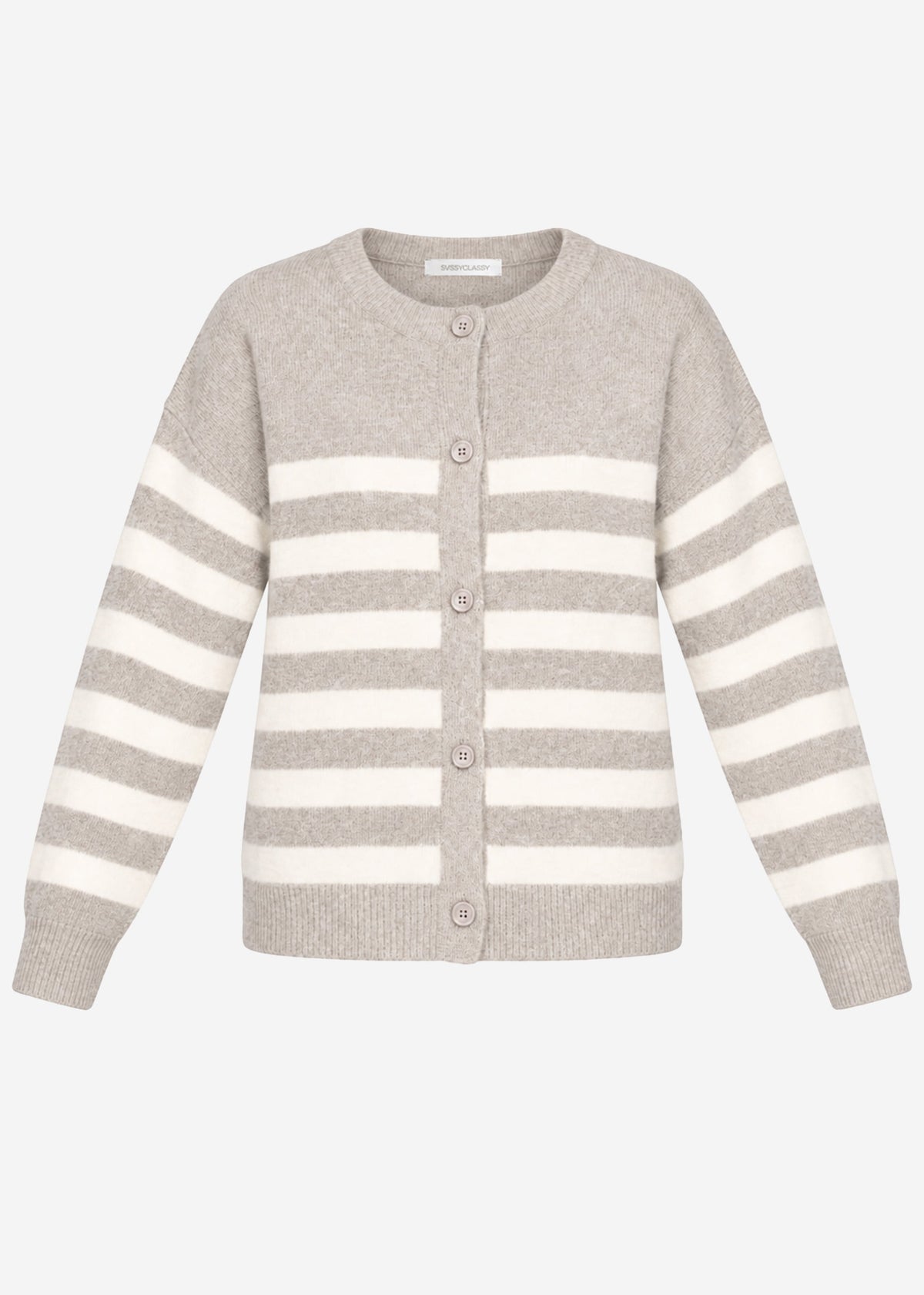Striped cardigan with yoke - taupe