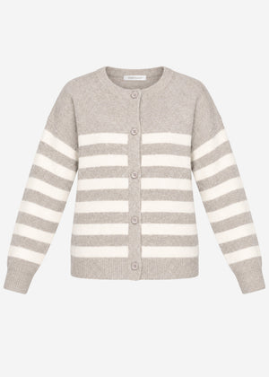 Striped cardigan with yoke - taupe