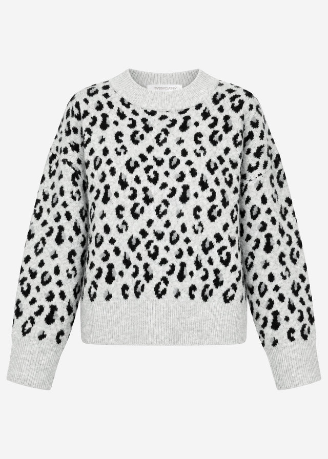 Jumper with wide ribbing and leopard print - light grey