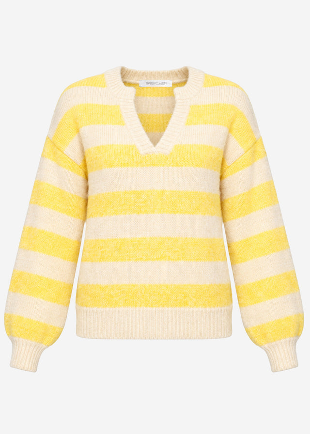 Striped jumper with trim - beige-yellow