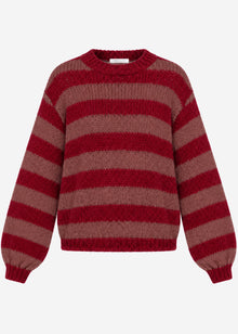 Gestreifter Grobstrickpullover - mauve-rot