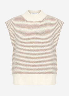 Geringelter Pullunder mit Stehkragen - taupe-offwhite