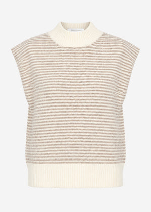 Striped sleeveless jumper with funnel neck - off-white-taupe