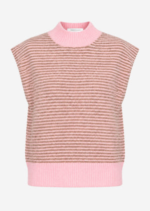 Striped sleeveless jumper with funnel neck - rose-taupe
