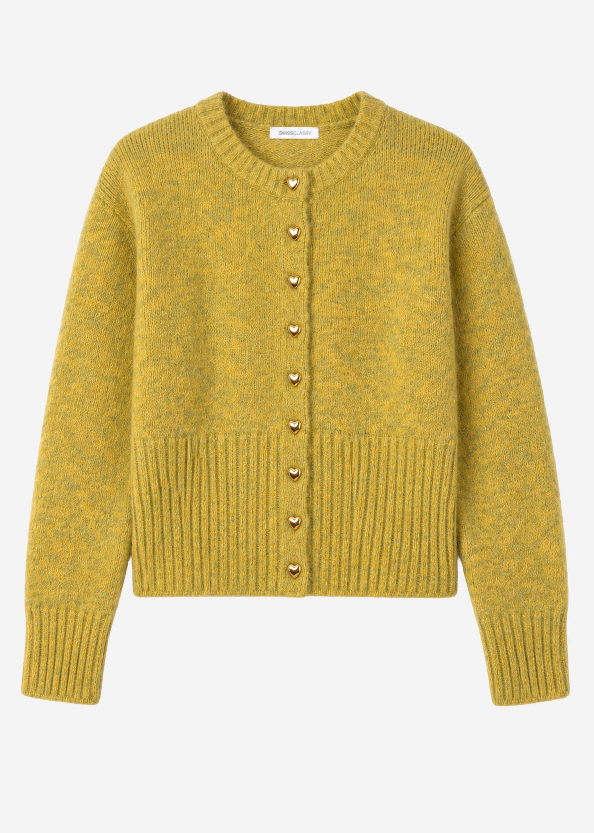 Cardigan with heart buttons - olive yellow