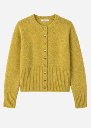 Cardigan with heart buttons - olive yellow