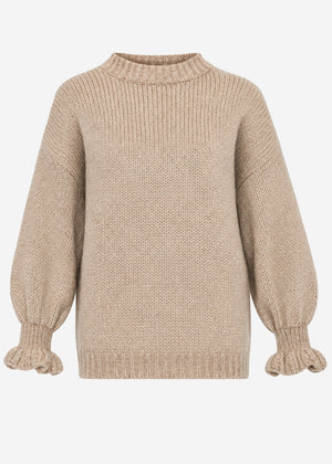 Knit jumper with ruffle sleeves - beige