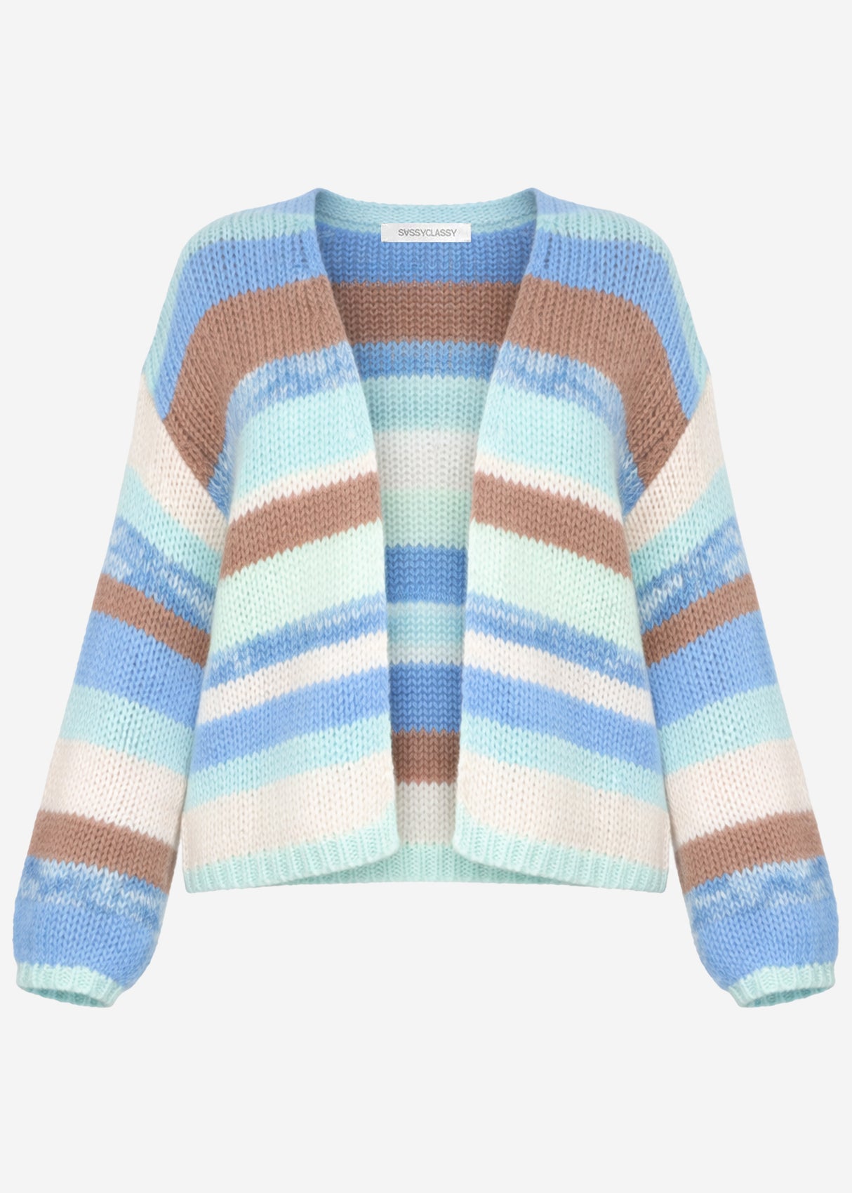 Open cardigan with multicolored stripes - blue