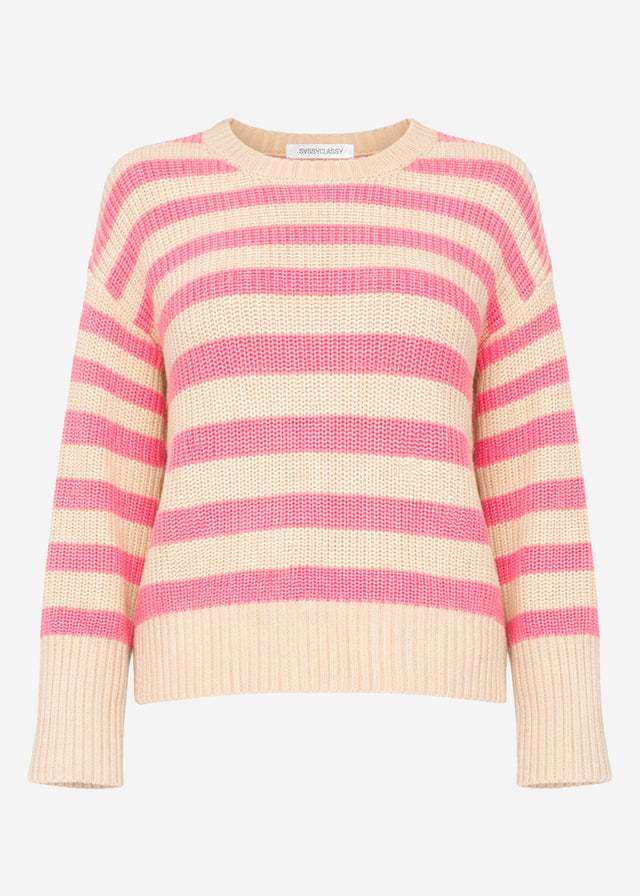 Gestreifter Baumwoll-Pullover - beige-lachs