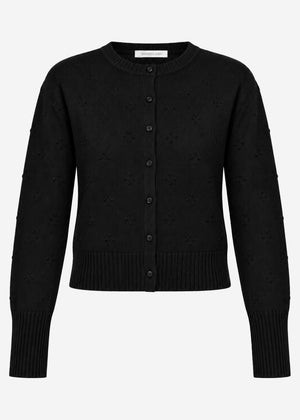 Fine knit cardigan with textured pattern - black