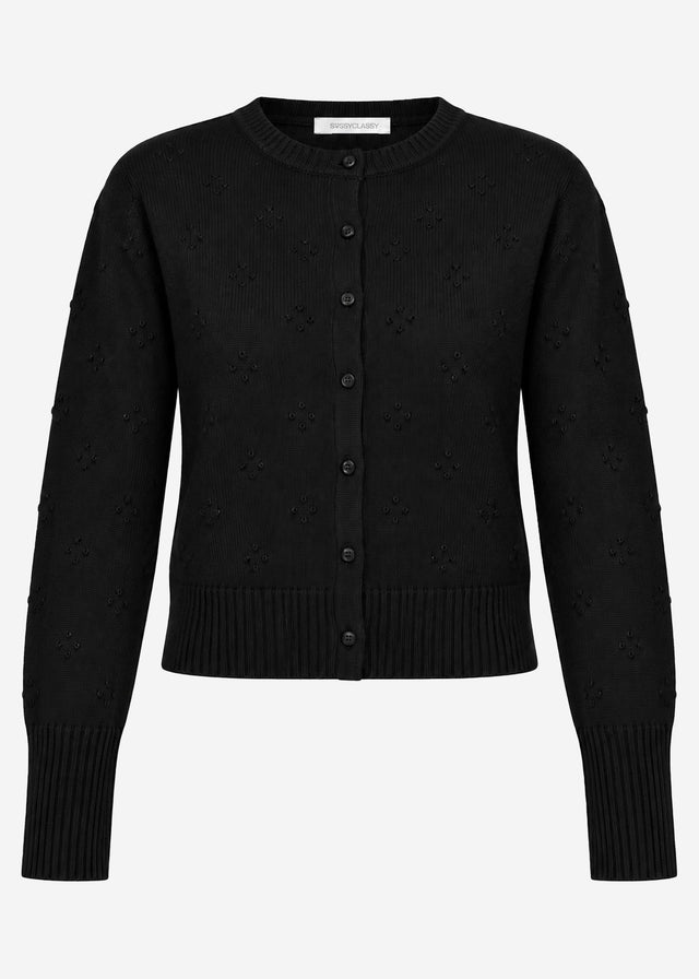 Fine knit cardigan with textured pattern - black