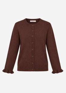 Fine knit cardigan with scalloped edge - brown