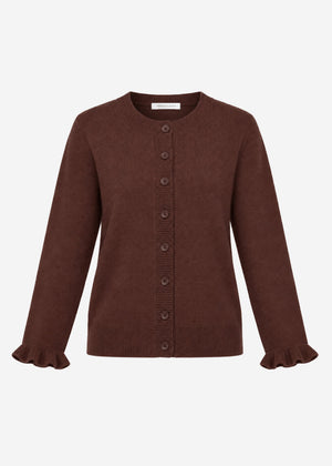Fine knit cardigan with scalloped edge - brown