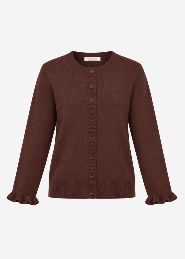 Fine knit cardigan with scalloped edge - brown
