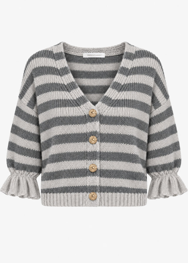 Gestreifter Cardigan mit 3/4-Ärmeln - grau