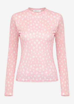 Getupftes Mesh Shirt mit Rundhals - rosa
