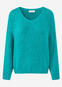 Oversize Pullover mit V-Ausschnitt - petrol