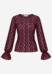 Long-sleeved lace top with flounce sleeves - plum